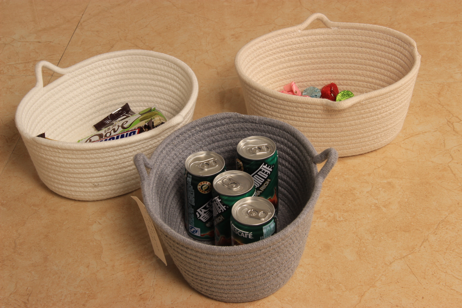 厂家直销棉线收纳筐棉绳编织筐桌面收纳置物篮脏衣篮玩具篮可定制