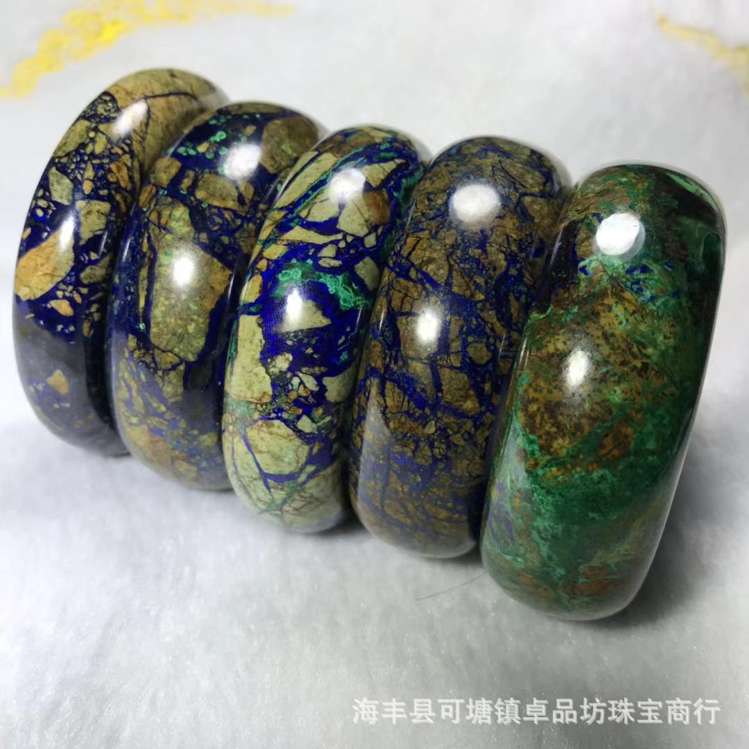 天然蓝铜矿手镯凤凰青金石孔雀石硅孔雀供应淘宝厂家直销
