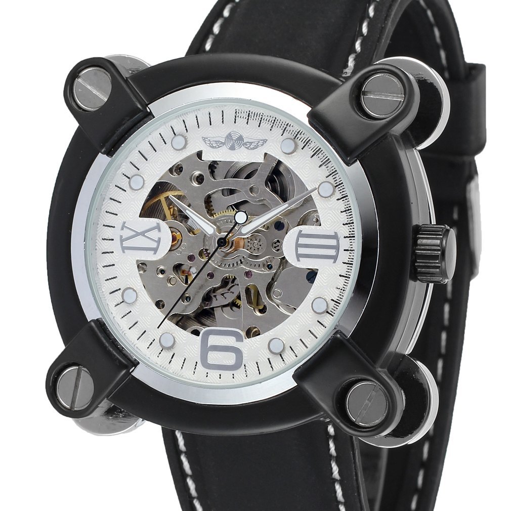 一件代发t-winner镂空罗马半自动机械表男表男士皮带表腕表