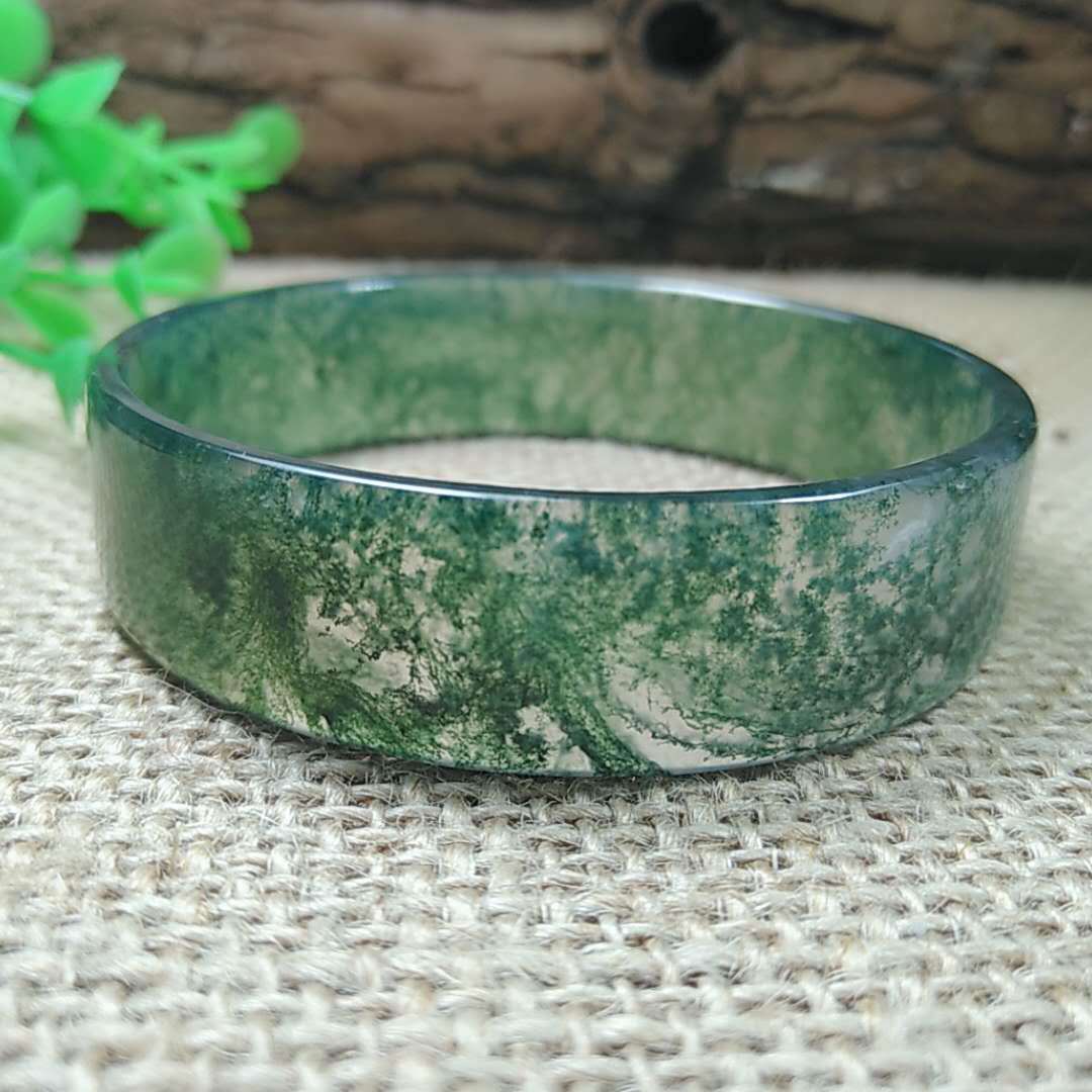 厂价批发珠宝印度原色水草玛瑙福镯 冰透荧光水草玛瑙手镯