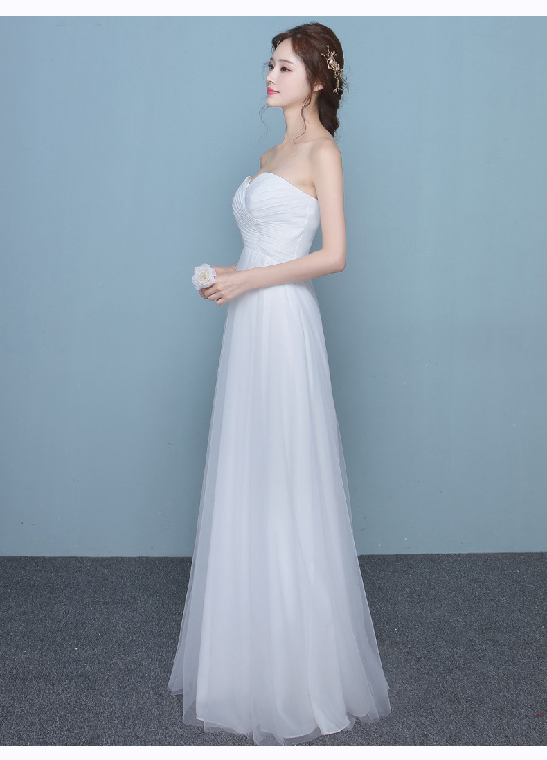 主持人礼服2019秋季白色新款连衣裙长款抹胸晚礼服聚会结婚伴娘服