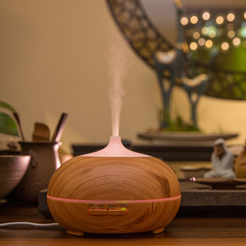 aroma diffuser300ml家用木纹香薰机加湿器七彩静音空气加湿器