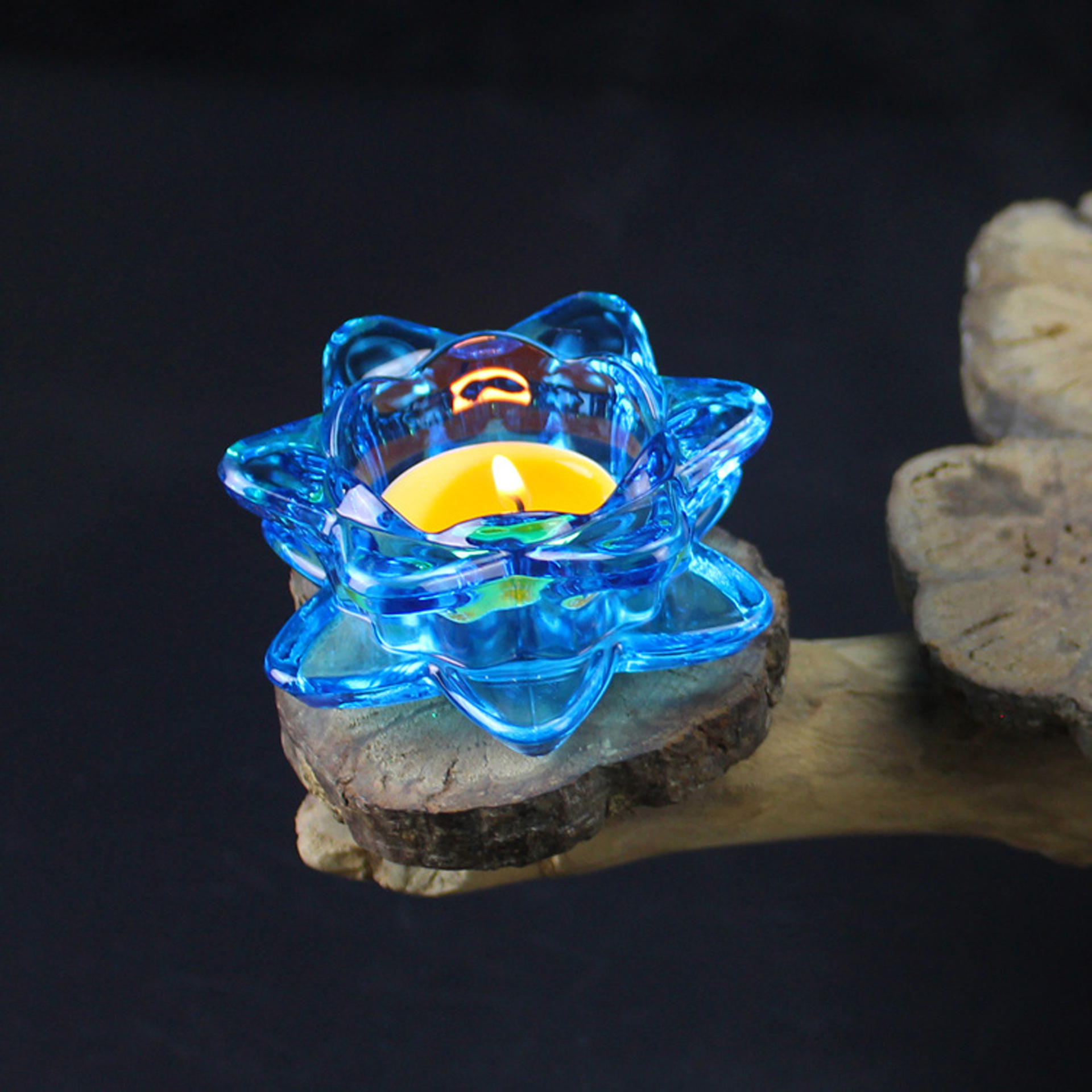 佛教用品七彩琉璃莲花酥油灯座 七星灯底座供佛长明灯水晶蜡烛座