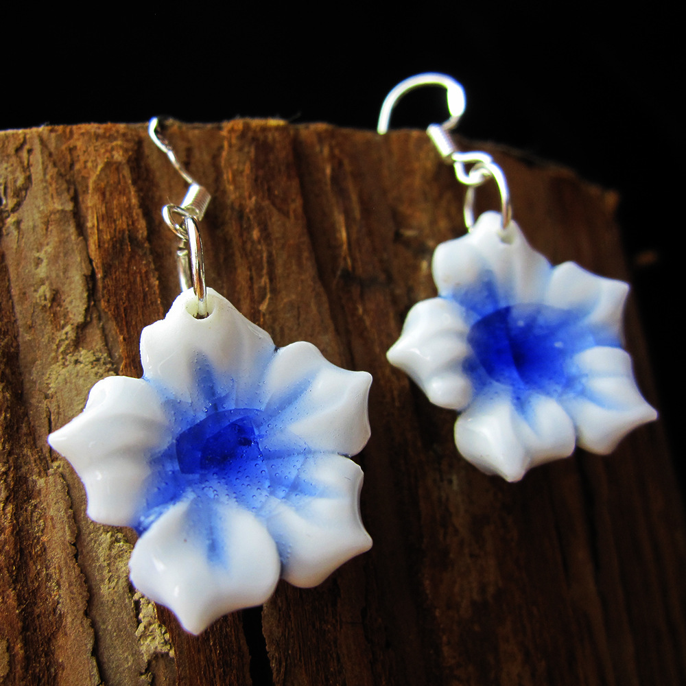 原创爆款冰花耳环时尚叶子简约森系幻彩陶瓷饰品跨境配饰新品货源