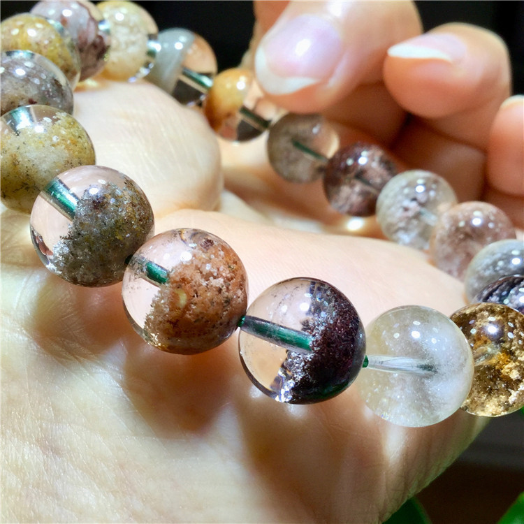 东海水晶天然春夏秋冬四季彩幽灵聚宝盆手链