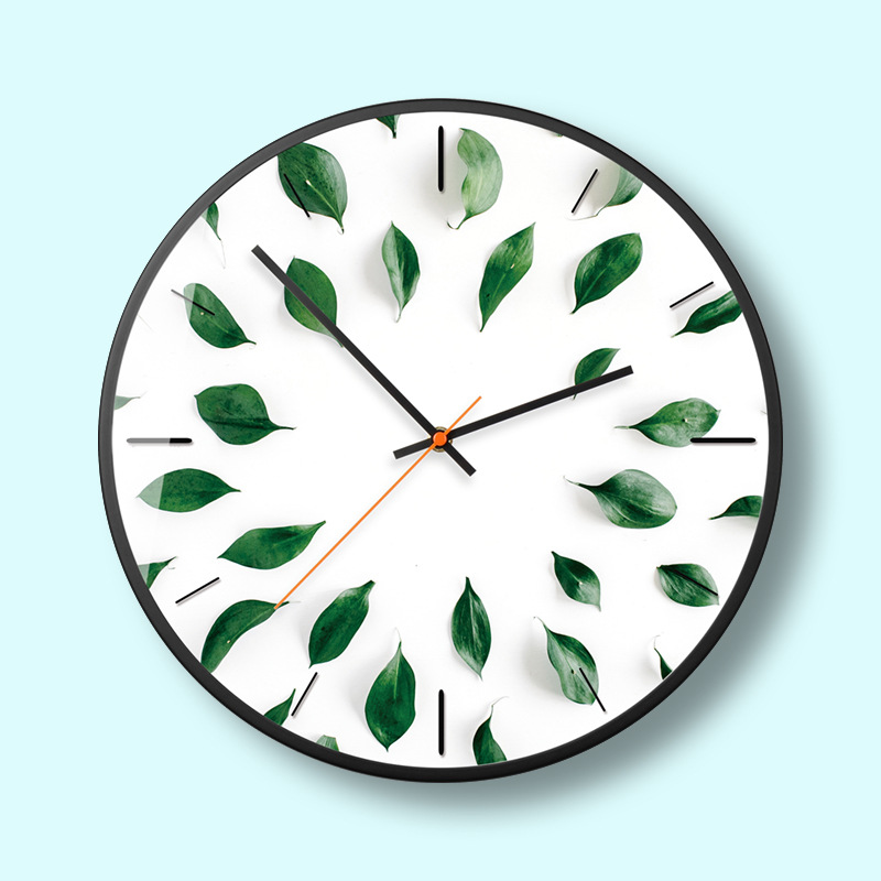创意绿植 叶子系列 北欧简约时尚现代流行静音时钟 圆形挂钟o193