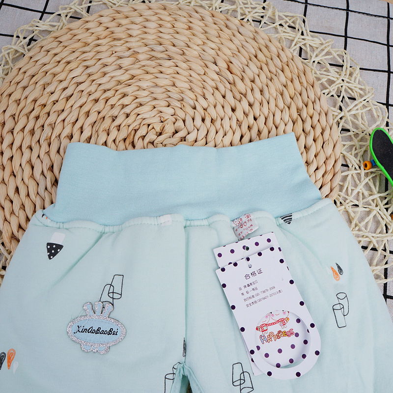 宝宝开裆棉裤 婴儿高腰护肚裤 护腹护腰棉裤保暖裤加厚南极棉