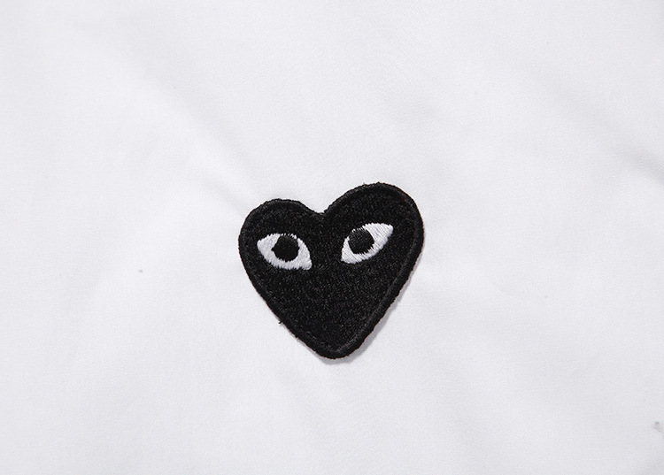 heyplay日系潮牌桃心长袖衬衫男女装纯棉白色黑心开衫衬衣情侣款