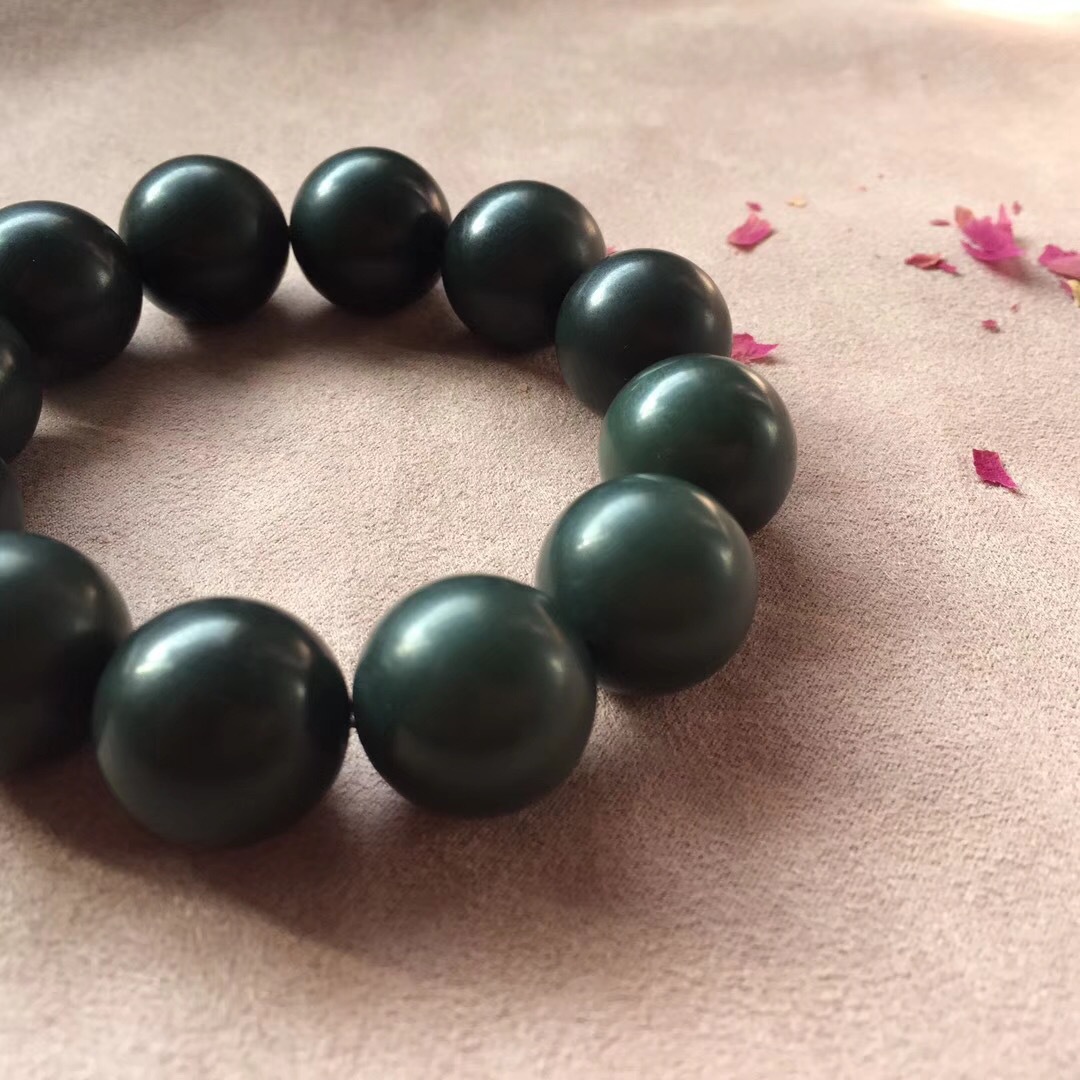 新疆和田玉塔青手链和田玉青玉一细料圆珠手串18mm男款单圈手链