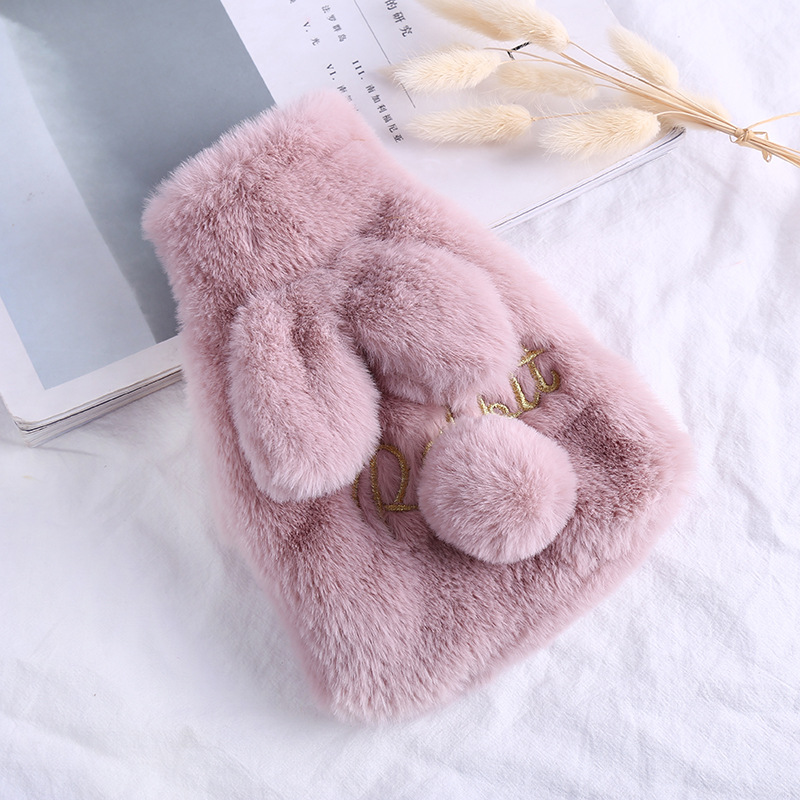 Korean Fashion Ins Cute Rex Rabbit Fluffy Hot Water Bag Water Injection Mini Detachable Flush Hot-Water Bag Factory Direct Sales