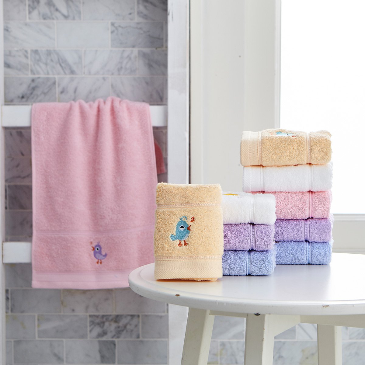 洁丽雅童巾纯棉7040卡通小清新可爱柔软儿童小毛巾全棉批发团购