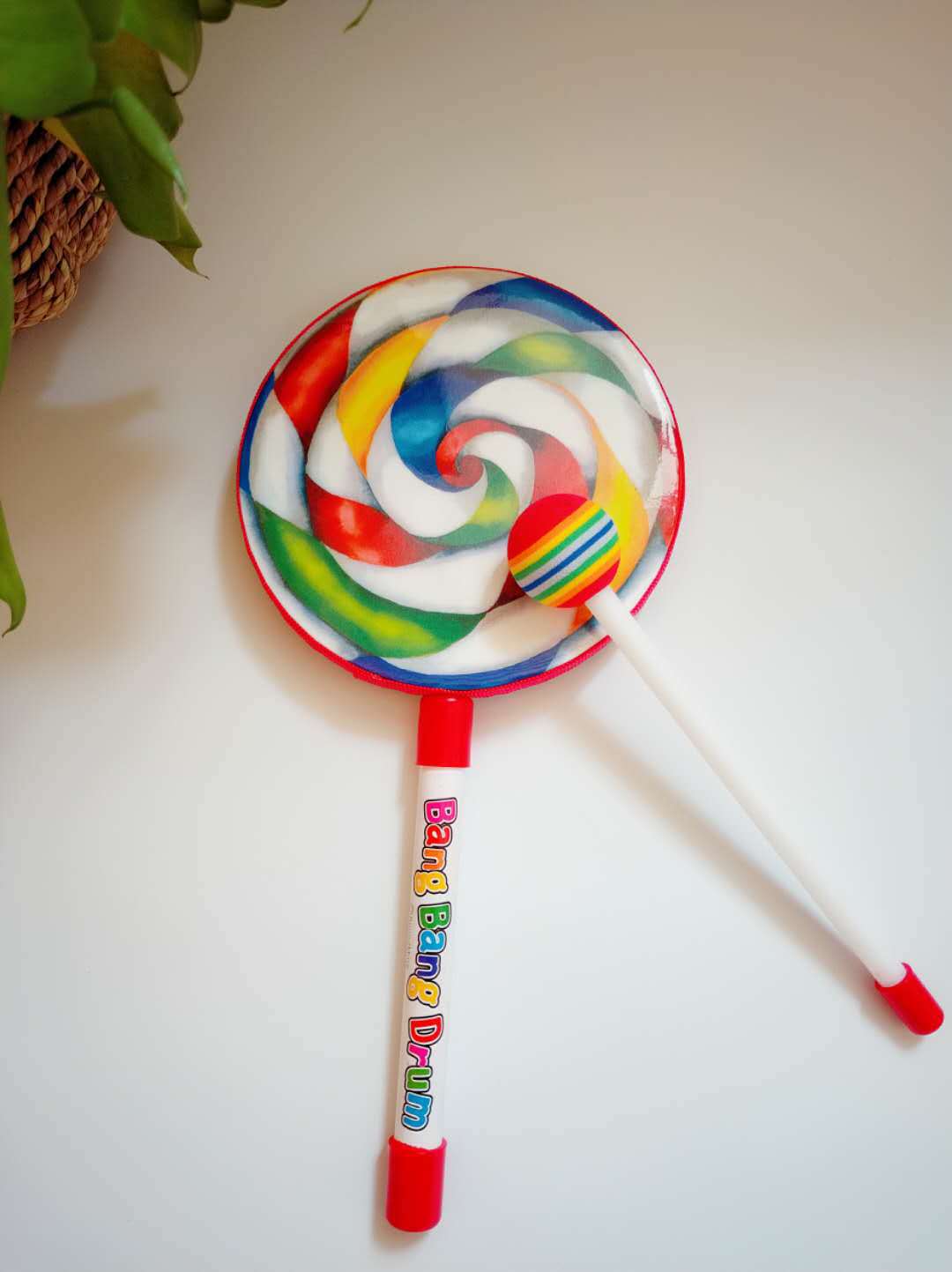 厂家批发婴幼儿益智科教玩具棒糖鼓 儿童打击乐器6寸棒棒糖鼓