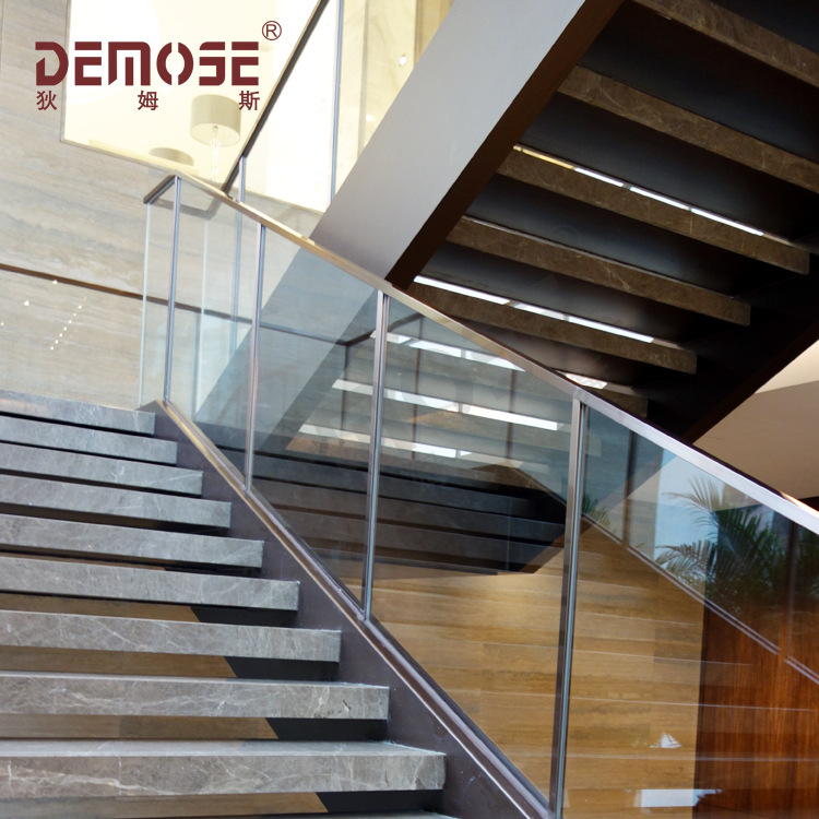 大型商场 方管玻璃护栏 楼梯预埋玻璃扶手 古铜色烤漆玻璃栏板