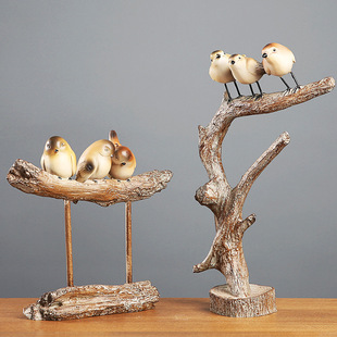 美式仿真树枝小鸟家居装饰摆件客厅卧室电视柜玄关送礼工艺品摆饰