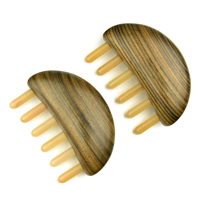 新品绵羊角梳按摩梳子沉贵宝头部经络梳天然白角梳插齿梳批发