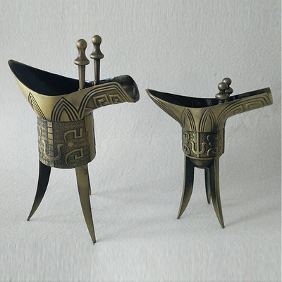 铜酒盅仿古代酒杯复古酒樽尊中式宫廷饮用三角爵杯纯铜家用白酒具