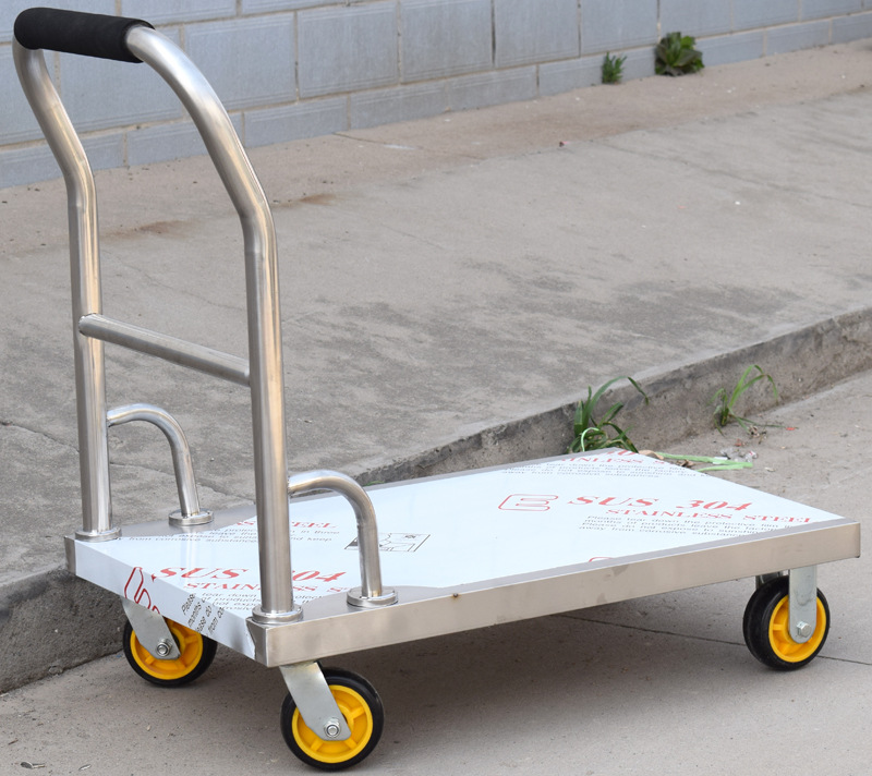 不锈钢静音手推平板车 厂家制作运货小拖车 手推拉货搬运四轮车