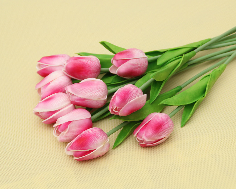 迷你pu塑料郁金香仿真花假花 郁金香单枝 家居装饰婚庆手捧10支