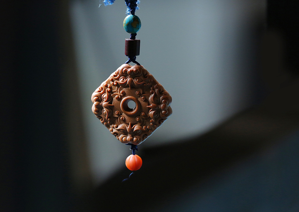 善德工艺 印度老山檀香 【四方兽牌】精品车挂 送礼自玩收藏佳品