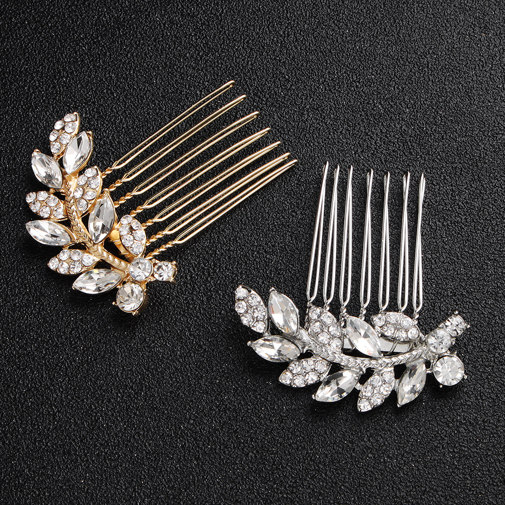 AliExpress Cross-Border Bridal Diamond Headdress Korean Simple Rhinestone Tuck Comb Hair Accessories Crystal Alloy Leaf Hair Comb