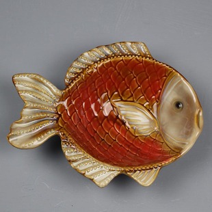 欧式陶瓷工艺品小果盘香皂盒彩绘鱼摆件家用酒店餐具用品招财红鱼