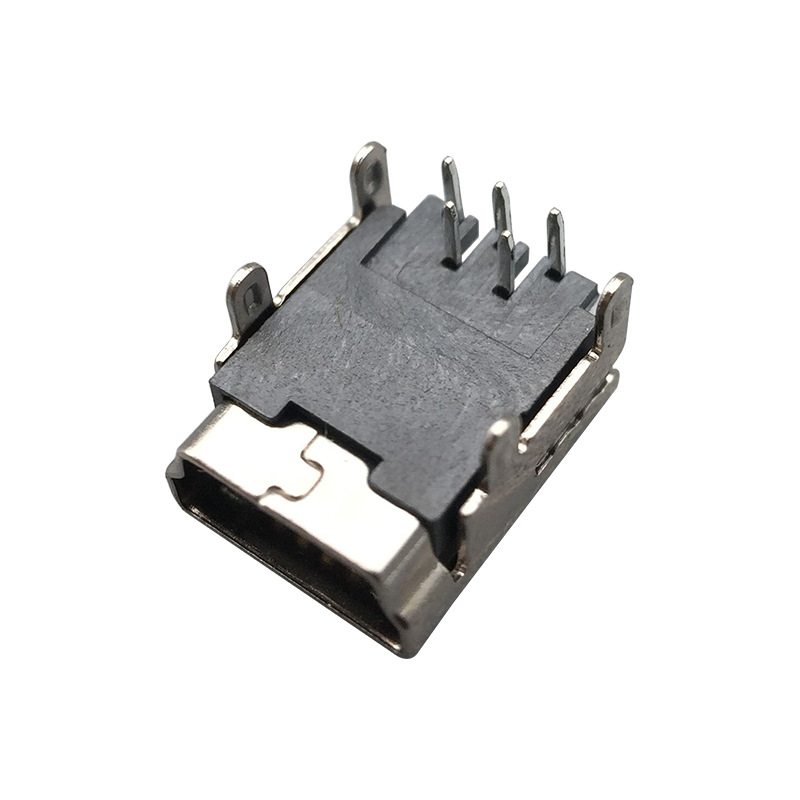 mini usb母座5p 铁壳4脚90度插件铜壳b型迷你usb耐高温母座连接器