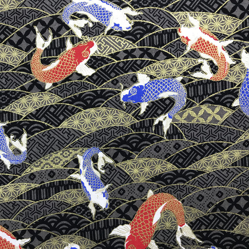 日式和风全棉面料 金粉印花锦鲤高档服装包装饰品等用布量大价优