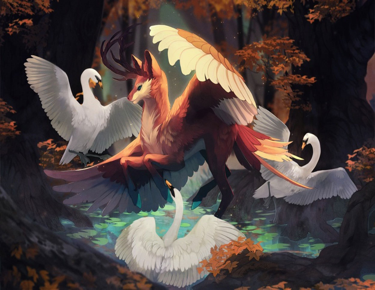 麋鹿翅膀飞翔动漫钻石画