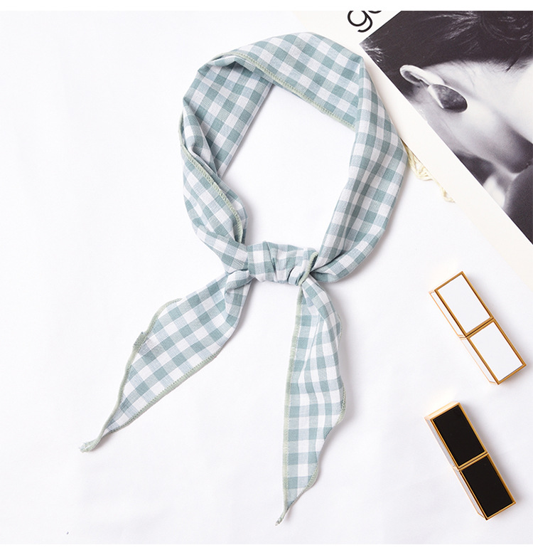 小丝巾女软妹韩国百搭三角巾丝带格子围巾装饰棉麻小领巾夏季发带