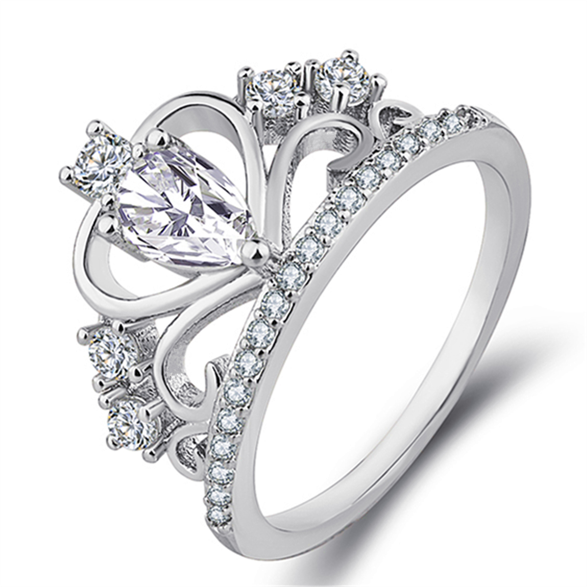 爆款亚马逊手饰 欧美 韩版 皇冠戒指 wish锆石镶钻玫瑰金女戒指