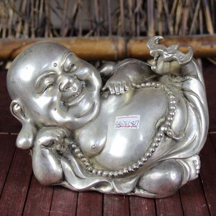 新品仿古古玩白铜工艺装饰礼品摆件摆设佛具杂项收藏 躺睡弥勒佛