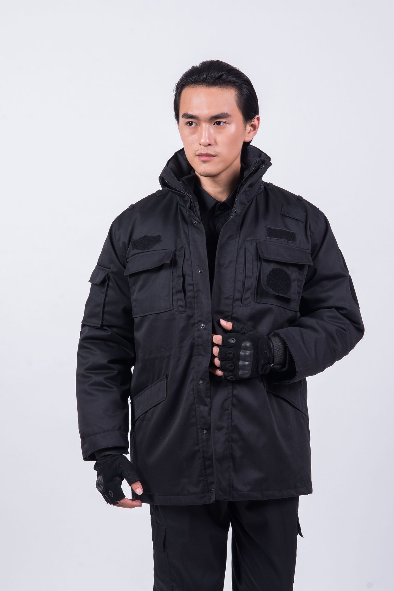 厂批发特勤大衣黑色保安作训棉衣防寒棉服特战特训大衣冬季工作男