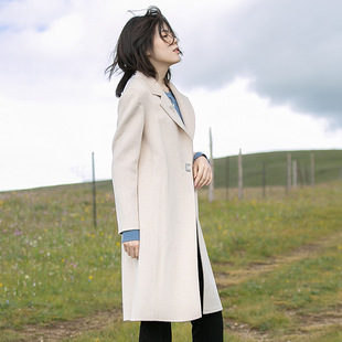 双面呢子大衣2018新款女毛呢外套中长款米白色秋冬双面绒羊毛衣服