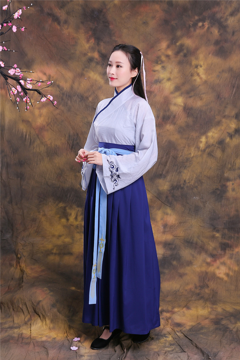 2018新款改良中国风清新 古典裙装儒学文化汉服 演出服古装女款