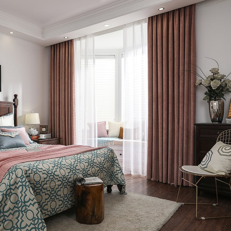 新款窗帘 简约现代纯色雪尼尔遮光窗帘 客厅卧室阳台飘窗窗帘