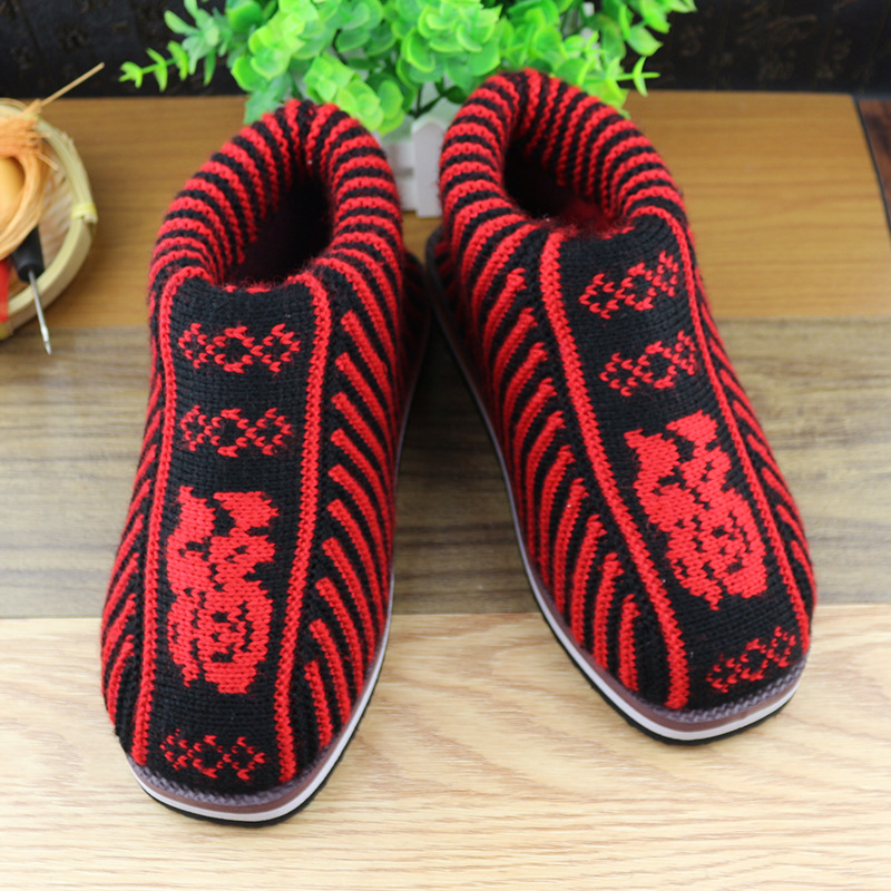 红色福字女性棉鞋36码手工上线1.3厚海绵橡胶鞋底阿姨毛线靴批发