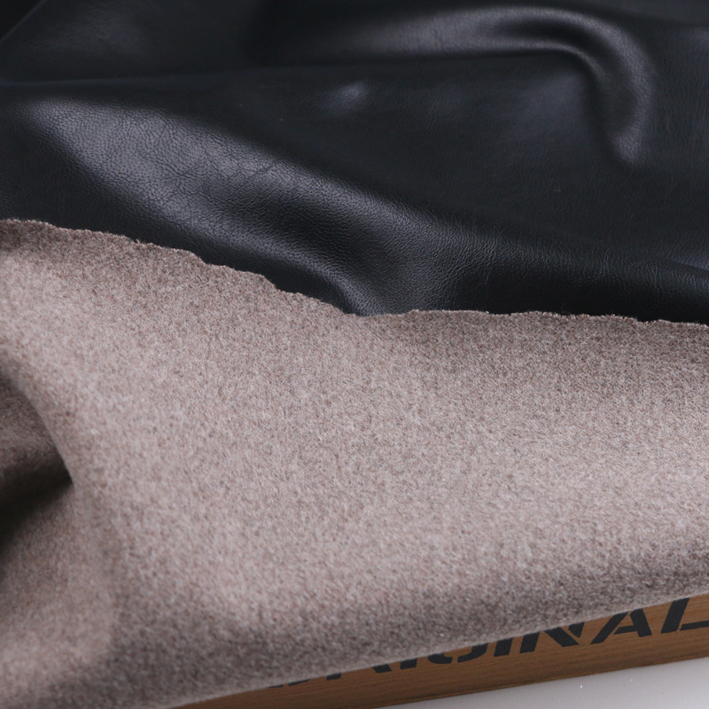 裂纹羊驼绒仿皮四面弹力皮革皮料pu皮秋冬加绒加厚裤布料皮衣面料