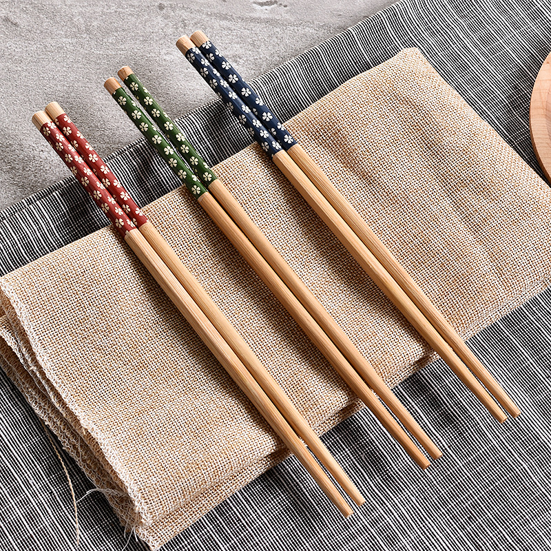 日韩天然环保印花花木质筷子 无油漆无蜡复古家用厨房木筷子