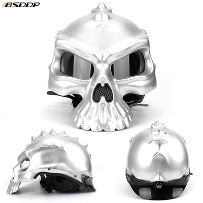 bsddp 时尚机车骷髅头盔精灵半盔哈雷盔 可佩泡泡镜 双面可换戴