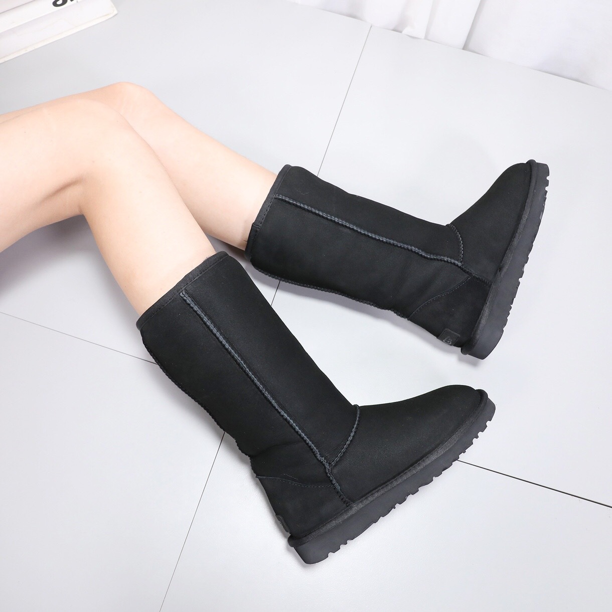 现货羊皮毛一体雪地靴高筒直筒长筒靴5815冬季保暖女靴子橡胶防滑