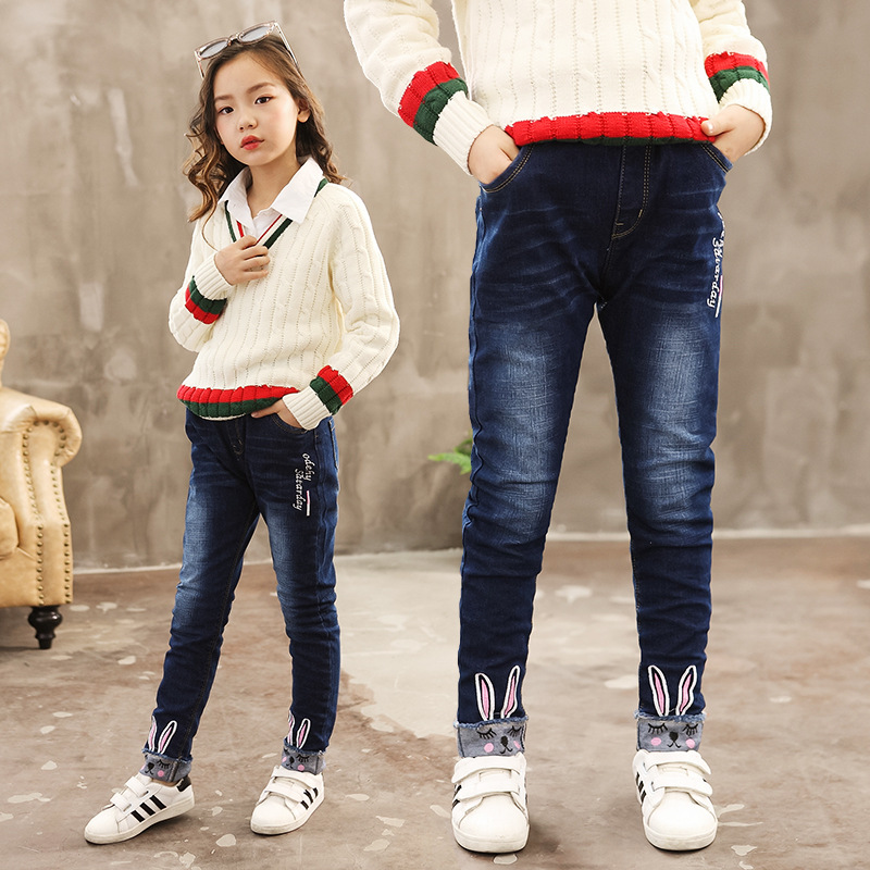 2018新款儿童公主外穿长裤小孩冬装女大童装中大童潮牛仔裤