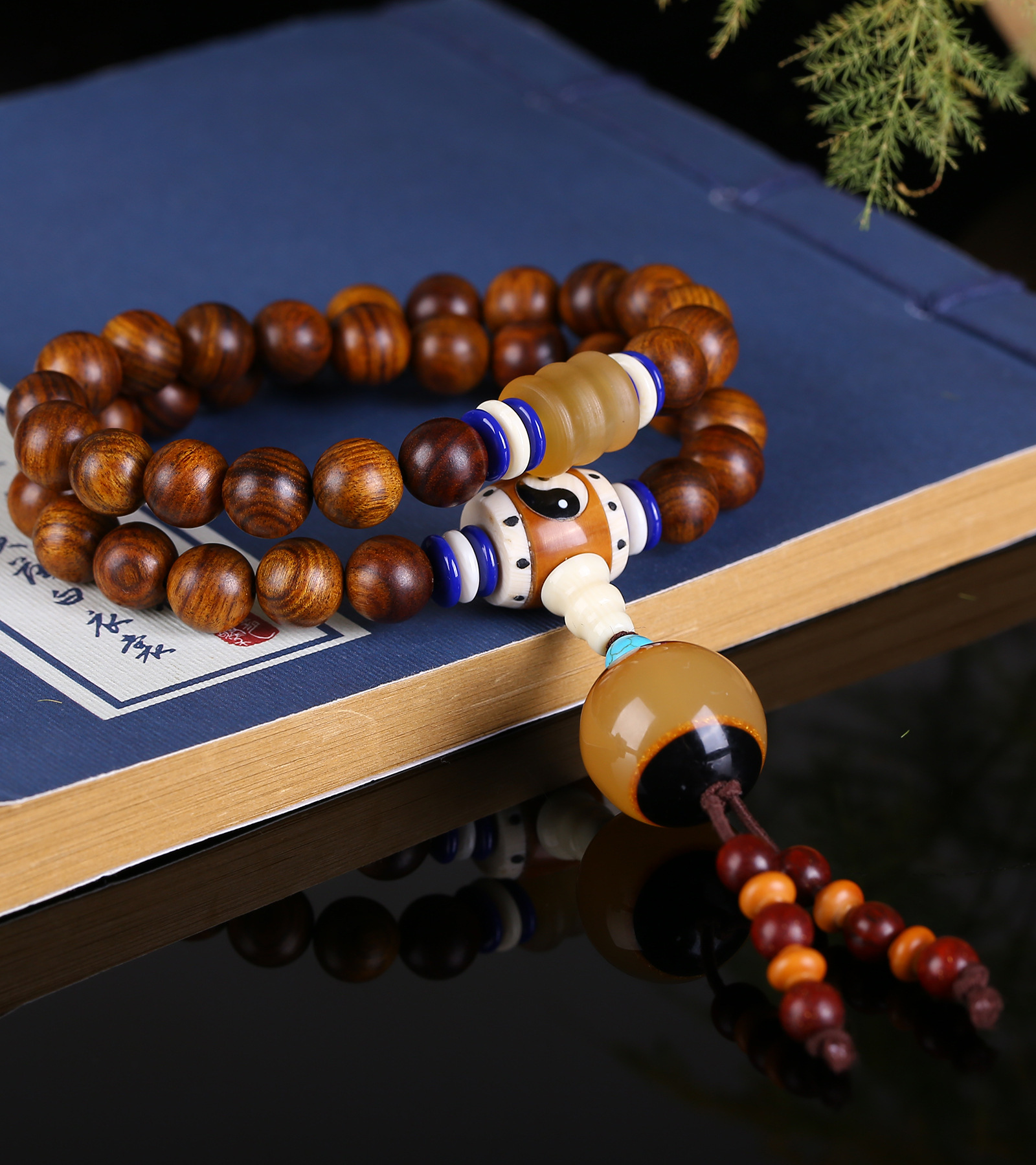 海南黄花梨10mm左右两圈手串搭配橄榄核八卦三通