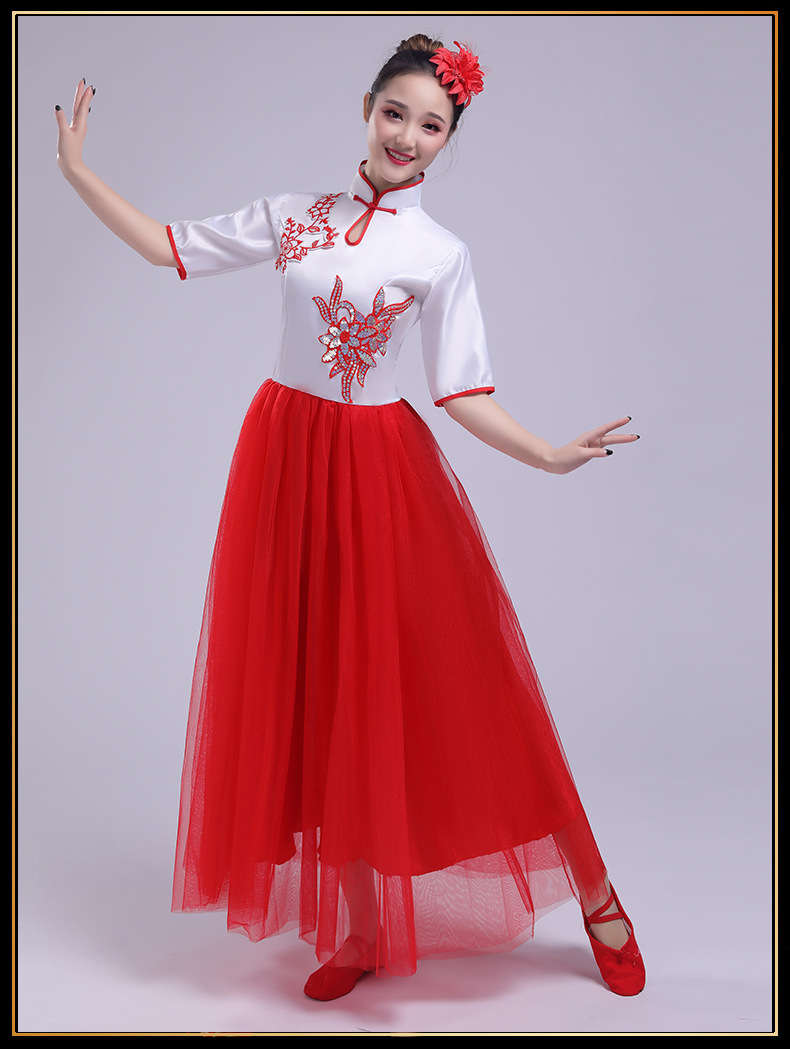 新款大合唱服装演出服成人中国风民乐古筝二胡朗诵表演服男女长裙