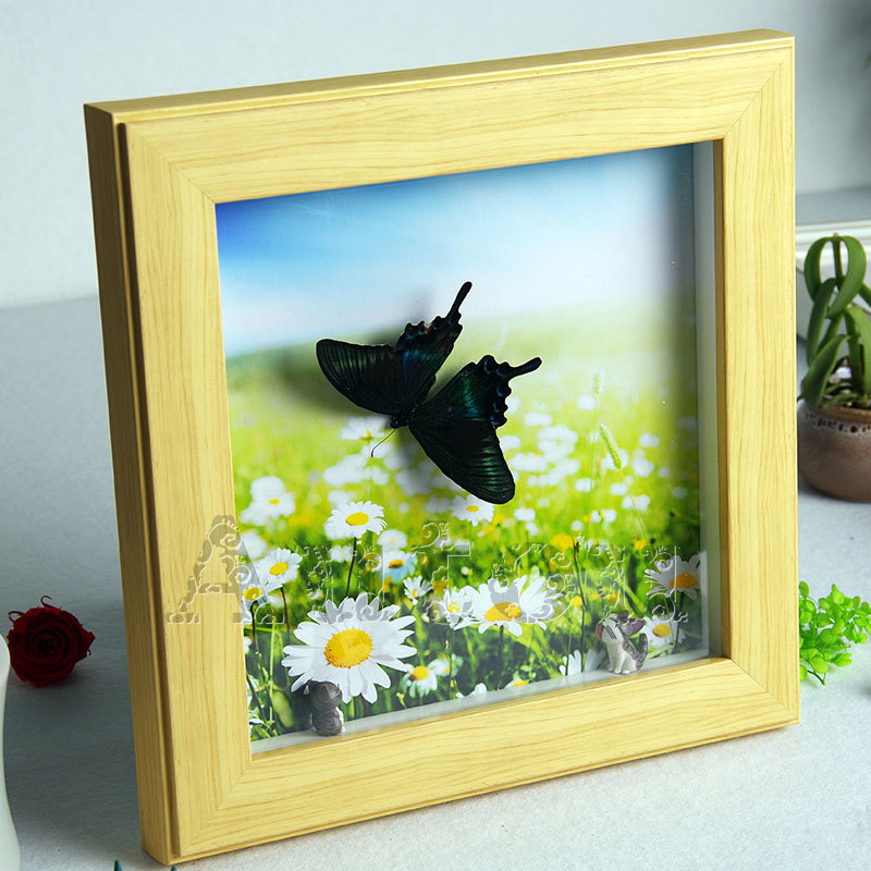 宽边原木纹色衍纸相框a345寸正方立体画标本框加工定制订做autou