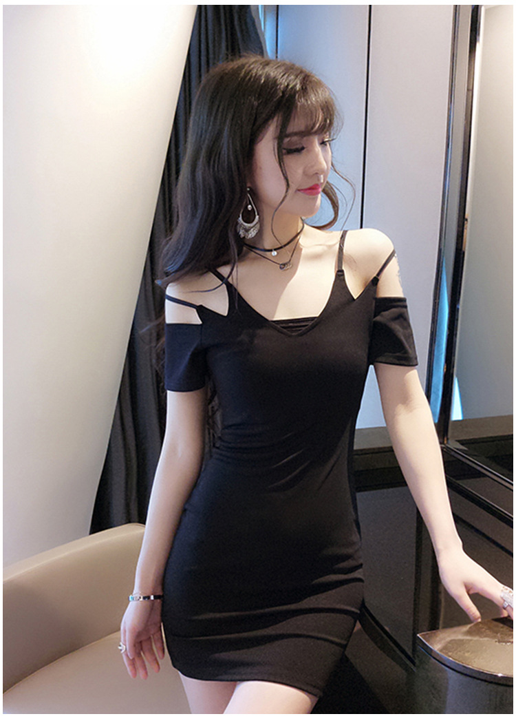 夜店女装连衣裙2018新款v领露肩收腰包臀夜场吊带裙h1935