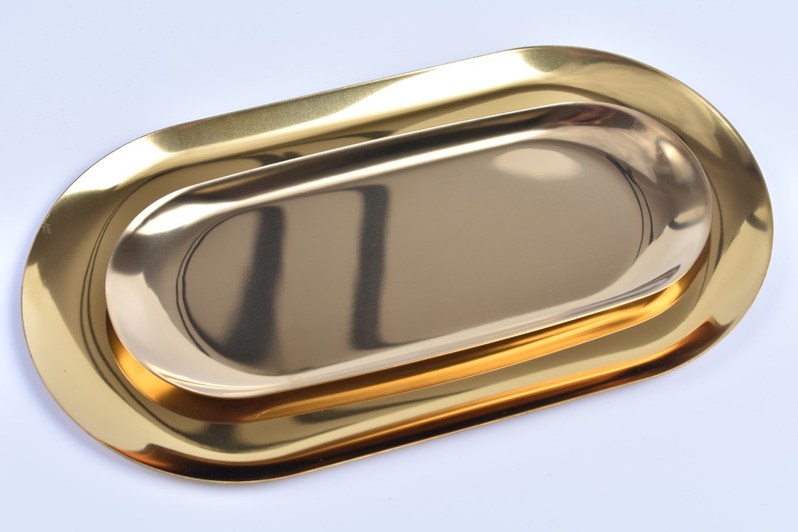 北欧ins托盘 金色椭圆盘子 首饰点心托盘 不锈钢金属家居盘收纳盘