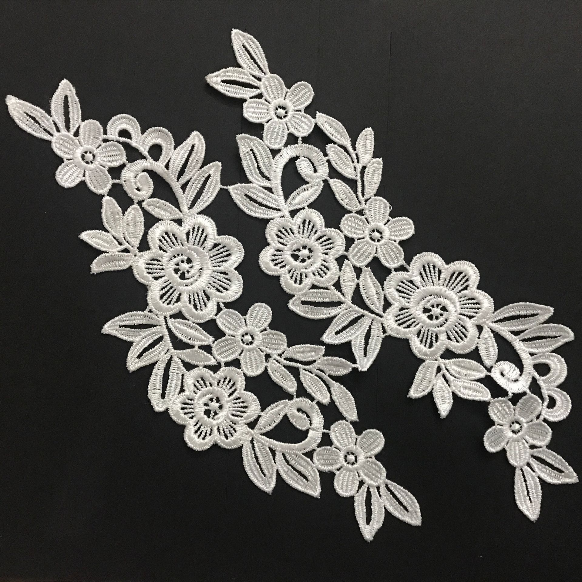 特白水溶蕾丝对花 婚纱衣服装饰贴花 对花花边厂家直销