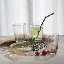 新款日式七彩锤目纹玻璃杯 创意透明水晶茶杯彩色牛奶果汁饮料杯