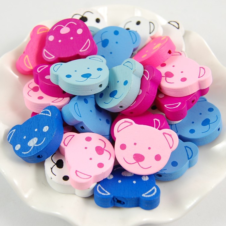 跨境专供 diy饰品配件 儿童手工串珠 25mm熊头木珠 散珠 批发