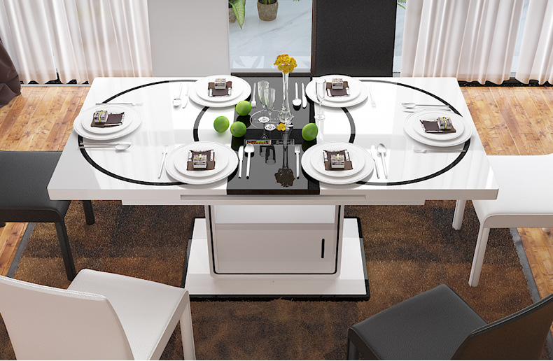 现代简约电磁炉烤漆钢化玻璃伸缩餐桌家用餐厅家具厂家批发包邮